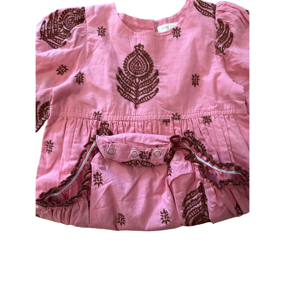 Pink Chicken New York Pink Embroidered Paisley Bubble Romper 2Y Cotton Boho - Picture 2 of 5